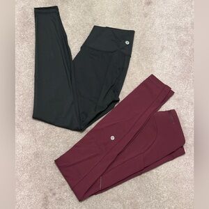 Lululemon Womens Maroon And Black Pull On Activewear Ankle Leggings Size 4 Lot 2
